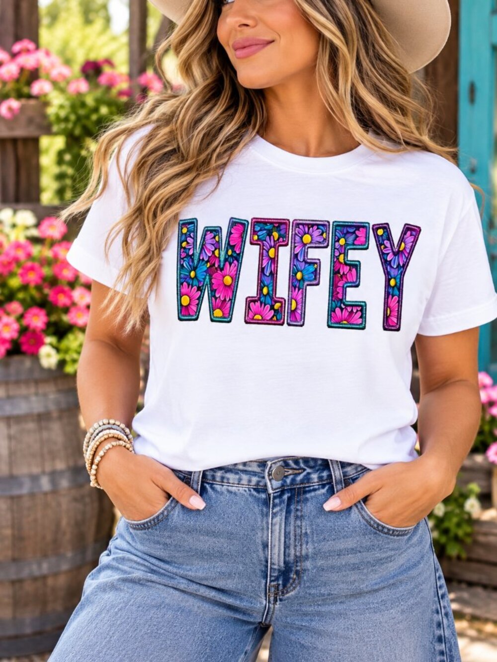Wifey Spring Flowers Graphic T Shirt Trendy Boutique Style Tee Womens White
